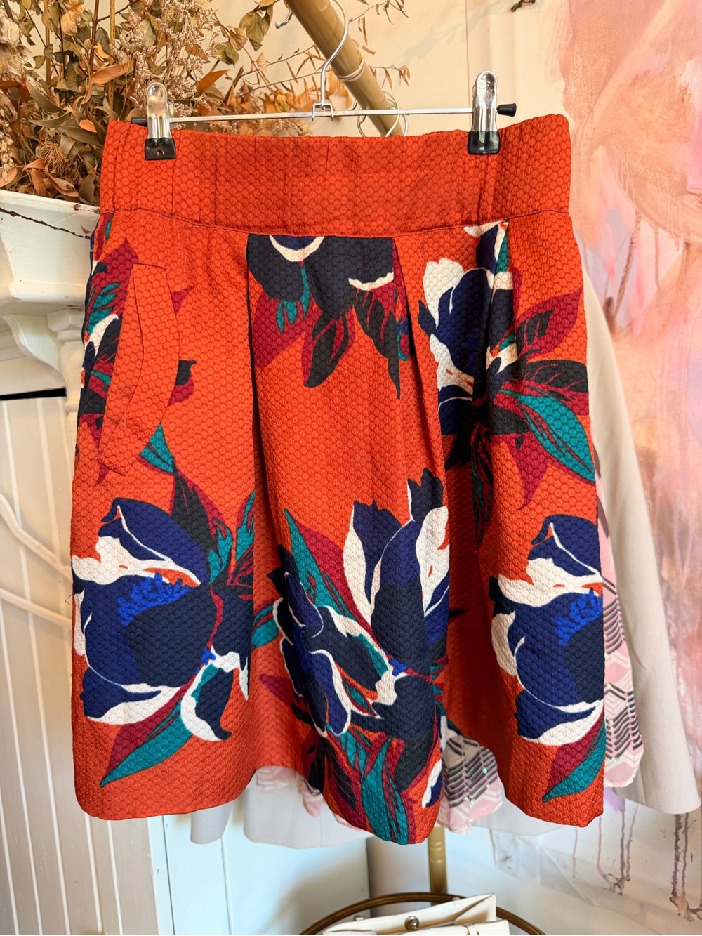 Maeve Orange Floral Skort with Navy & Teal Accents